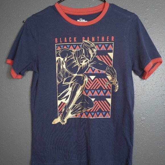 Marvel Black Panther Kids Girls Navy Blue Graphic Short Sleeve Shirt Size Large - Picture 1 of 4